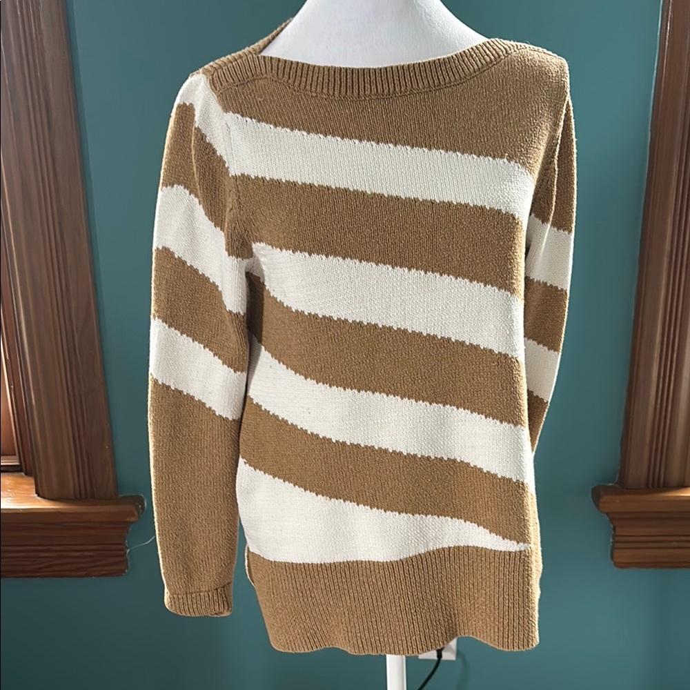 Ann Taylor Striped Brown and White Sweater